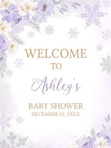 525 Purple Snowflakes Baby Shower Welcome Sign 18x24: 525 Purple Snowflakes Baby Shower Welcome Sign