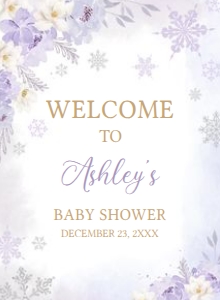 525 Purple Snowflakes Baby Shower Welcome Sign 11x15: 525 Purple Snowflakes Baby Shower Welcome Sign