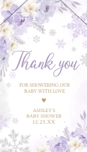 525 Purple Snowflakes Baby Shower Favor Tag with Line: 525 Purple Snowflakes Baby Shower Favor Tag