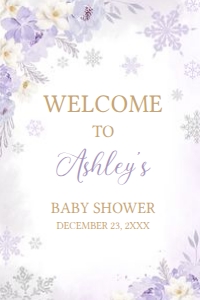 525 Purple Snowflakes Baby Shower Welcome Sign 24X36: 525 Purple Snowflakes Baby Shower Welcome Sign