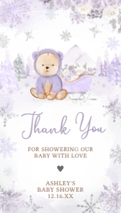 524 Purple Winter Bear Baby Shower Favor Tag: 524 Purple Winter Bear Baby Shower Favor Tag