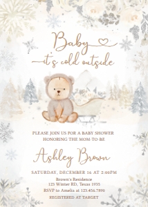 527 White Winter Bear Baby Shower Invitation: 527 White Winter Bear Baby Shower Invitation