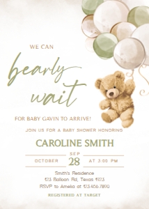 526 Green Balloon Bear Baby Shower Invitation: 526 Green Balloon Bear Baby Shower Invitation Set