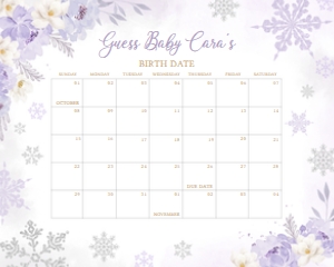 525 Purple Snowflakes Baby Shower Calendar 20x16: 525 Purple Snowflakes Baby Shower Calendar