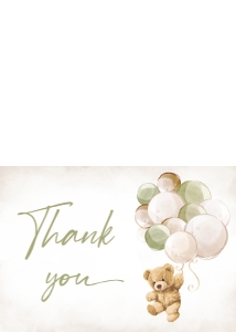 526 Green Balloon Bear Baby Shower Thank You Card: 526 Green Balloon Bear Baby Shower Invitation Set