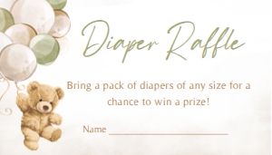 526 Green Balloon Bear Baby Shower Diaper Raffle: 526 Green Balloon Bear Baby Shower Invitation Set