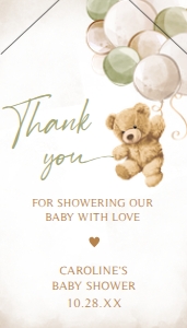 526 Green Balloon Bear Baby Shower Favor Tag with Line: 526 Green Balloon Bear Baby Shower Favor Tag