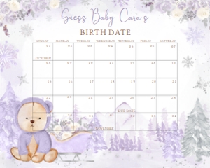 524 Purple Winter Bear Baby Shower Calendar 10x8: 524 Purple Winter Bear Baby Shower Calendar