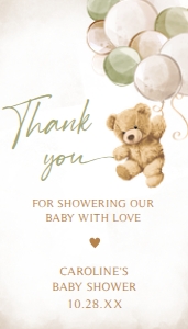 526 Green Balloon Bear Baby Shower Favor Tag: 526 Green Balloon Bear Baby Shower Favor Tag