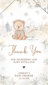527 White Winter Bear Baby Shower Favor Tag with Line: 527 White Winter Bear Baby Shower Favor Tag