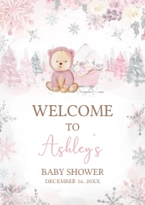 521 Pink Winter Bear Baby Shower Welcome Sign A2: 521 Pink Winter Bear Baby Shower Mega Bundle