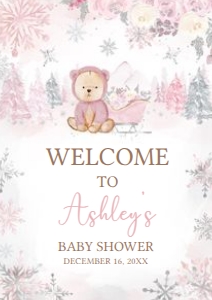 521 Pink Winter Bear Baby Shower Welcome Sign A3: 521 Pink Winter Bear Baby Shower Mega Bundle