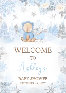522 Blue Winter Bear Baby Shower Welcome Sign A2: 522 Blue Winter Bear Baby Shower Welcome Sign