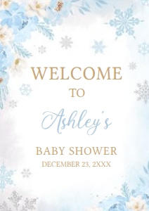 523 Blue Snowflakes Baby Shower Welcome Sign A4: 523 Blue Snowflakes Baby Shower Welcome Sign