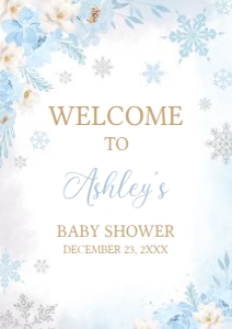 523 Blue Snowflakes Baby Shower Welcome Sign A1: 523 Blue Snowflakes Baby Shower Welcome Sign