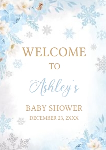 523 Blue Snowflakes Baby Shower Welcome Sign A3: 523 Blue Snowflakes Baby Shower Welcome Sign