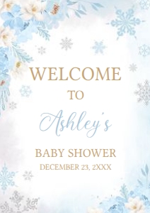 523 Blue Snowflakes Baby Shower Welcome Sign A2: 523 Blue Snowflakes Baby Shower Welcome Sign