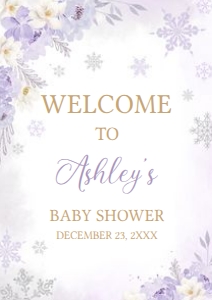 525 Purple Snowflakes Baby Shower Welcome Sign A2: 525 Purple Snowflakes Baby Shower Welcome Sign