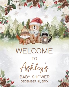 528 Winter Woodland Baby Shower Welcome Sign 16x20: 528 Winter Woodland Baby Shower Welcome Sign