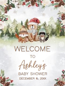 528 Winter Woodland Baby Shower Welcome Sign 18x24: 528 Winter Woodland Baby Shower Welcome Sign