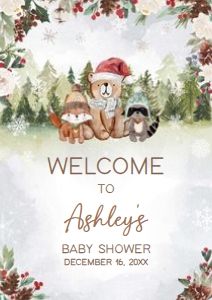 528 Winter Woodland Baby Shower Welcome Sign A1: 528 Winter Woodland Baby Shower Welcome Sign