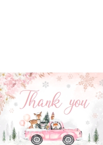 529 Pink Winter Woodland Truck Baby Shower Thank You Card: 529 Pink Winter Woodland Truck Baby Shower Invitation Set