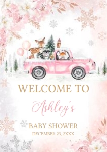 529 Pink Winter Woodland Truck Baby Shower Welcome Sign A2: 529 Pink Winter Woodland Truck Baby Shower Welcome Sign
