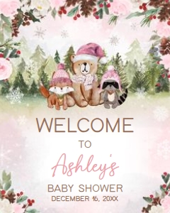 530 Pink Winter Woodland Baby Shower Welcome Sign 16x20: 530 Pink Winter Woodland Baby Shower Welcome Sign