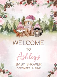 530 Pink Winter Woodland Baby Shower Welcome Sign 11x15: 530 Pink Winter Woodland Baby Shower Welcome Sign