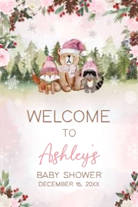 530 Pink Winter Woodland Baby Shower Welcome Sign 24x36: 530 Pink Winter Woodland Baby Shower Welcome Sign