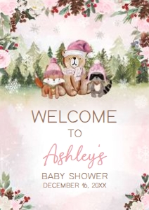 530 Pink Winter Woodland Baby Shower Welcome Sign A1: 530 Pink Winter Woodland Baby Shower Welcome Sign