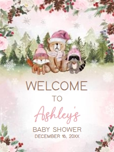 530 Pink Winter Woodland Baby Shower Welcome Sign 18x24: 530 Pink Winter Woodland Baby Shower Welcome Sign