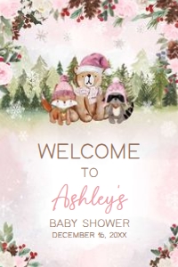 530 Pink Winter Woodland Baby Shower Welcome Sign 20x30: 530 Pink Winter Woodland Baby Shower Welcome Sign