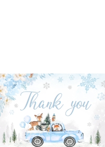531 Blue Winter Woodland Truck Baby Shower Thank You Card: 531 Blue Winter Woodland Truck Baby Shower Invitation Set