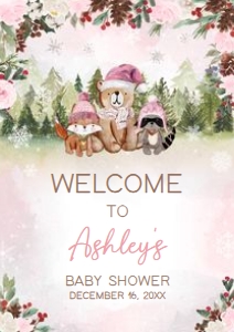 530 Pink Winter Woodland Baby Shower Welcome Sign A2: 530 Pink Winter Woodland Baby Shower Welcome Sign