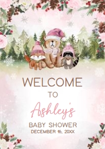 530 Pink Winter Woodland Baby Shower Welcome Sign A3: 530 Pink Winter Woodland Baby Shower Welcome Sign