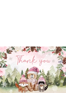 530 Pink Winter Woodland Baby Shower Thank You Card: 530 Pink Winter Woodland Baby Shower Invitation Set