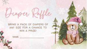 530 Pink Winter Woodland Baby Shower Diaper Raffle: 530 Pink Winter Woodland Baby Shower Invitation Set