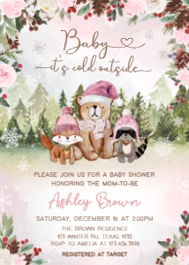 530 Pink Winter Woodland Baby Shower Invitation: 530 Pink Winter Woodland Baby Shower Invitation