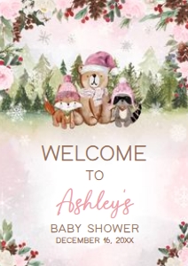 530 Pink Winter Woodland Baby Shower Welcome Sign A4: 530 Pink Winter Woodland Baby Shower Welcome Sign