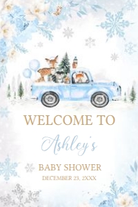 531 Blue Winter Woodland Truck Baby Shower Welcome Sign 20X30: 531 Blue Winter Woodland Truck Baby Shower Welcome Sign