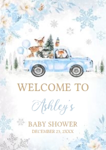 531 Blue Winter Woodland Truck Baby Shower Welcome Sign A3: 531 Blue Winter Woodland Truck Baby Shower Welcome Sign