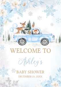 531 Blue Winter Woodland Truck Baby Shower Welcome Sign A2: 531 Blue Winter Woodland Truck Baby Shower Welcome Sign
