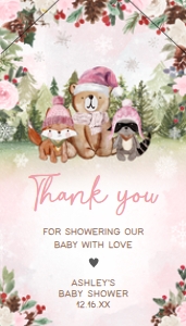 530 Pink Winter Woodland Baby Shower Favor Tag with Line: 530 Pink Winter Woodland Baby Shower Favor Tag