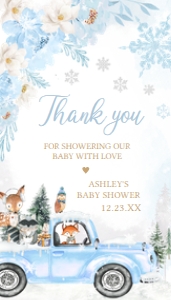 531 Blue Winter Woodland Truck Baby Shower Favor Tag: 531 Blue Winter Woodland Truck Baby Shower Favor Tag