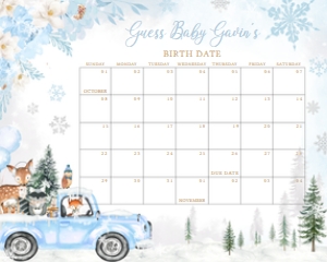 531 Blue Winter Woodland Truck Baby Shower Calendar 10x8: 531 Blue Winter Woodland Truck Baby Shower Calendar
