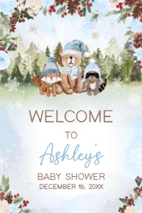 532 Blue Winter Woodland Baby Shower Welcome Sign 20x30: 532 Blue Winter Woodland Baby Shower Welcome Sign