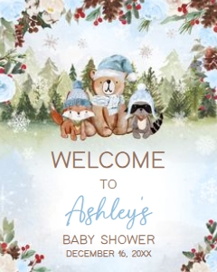 532 Blue Winter Woodland Baby Shower Welcome Sign 16x20: 532 Blue Winter Woodland Baby Shower Welcome Sign
