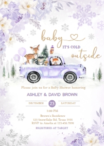 534 Purple Winter Woodland Truck Baby Shower Invitation: 534 Purple Winter Woodland Truck Baby Shower Invitation