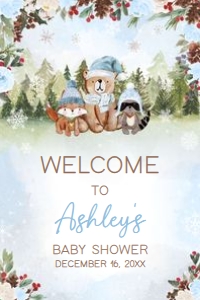 532 Blue Winter Woodland Baby Shower Welcome Sign 24x36: 532 Blue Winter Woodland Baby Shower Welcome Sign